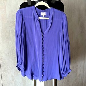 Parker Purple 100% Silk Button Swing Pleated Blouse Size XS